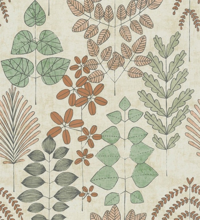 Papel pintado herbario retro vintage refinado pátina fondo color arena - Adelaide Lush 684949
