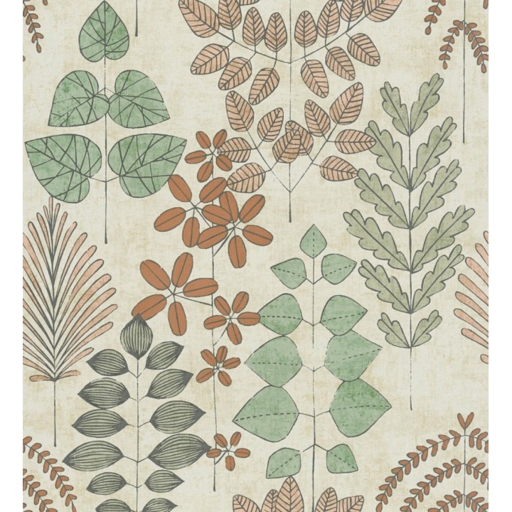 Papel pintado herbario retro vintage refinado pátina fondo color arena - Adelaide Lush 684949
