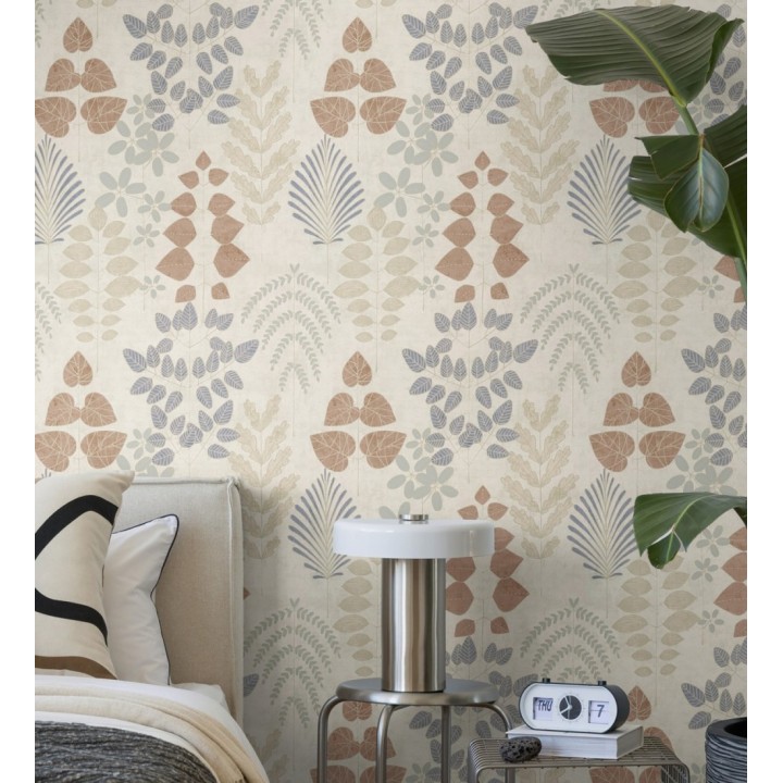 Papel pintado herbario retro vintage refinado pátina fondo color beige - Adelaide Lush 684950