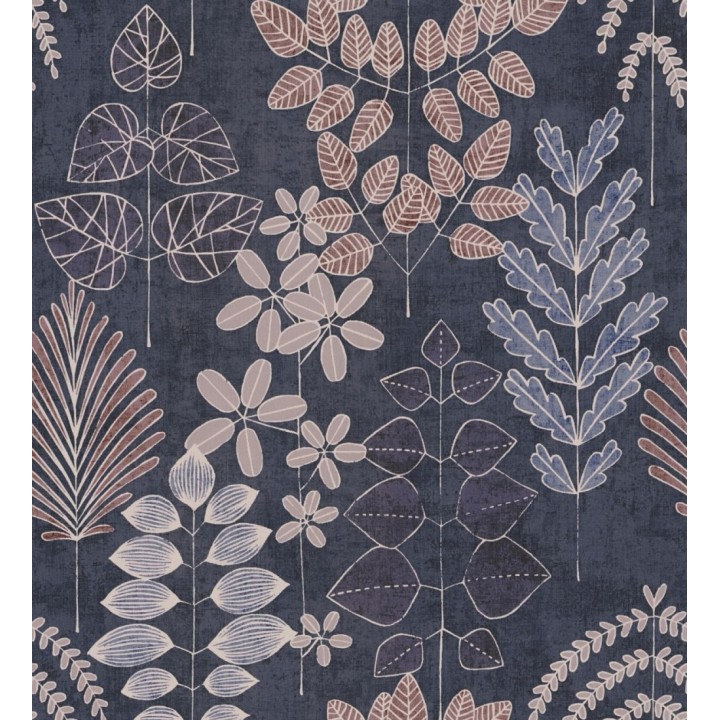 Papel pintado herbario retro vintage refinado pátina fondo color azul oscuro - Adelaide Lush 684951