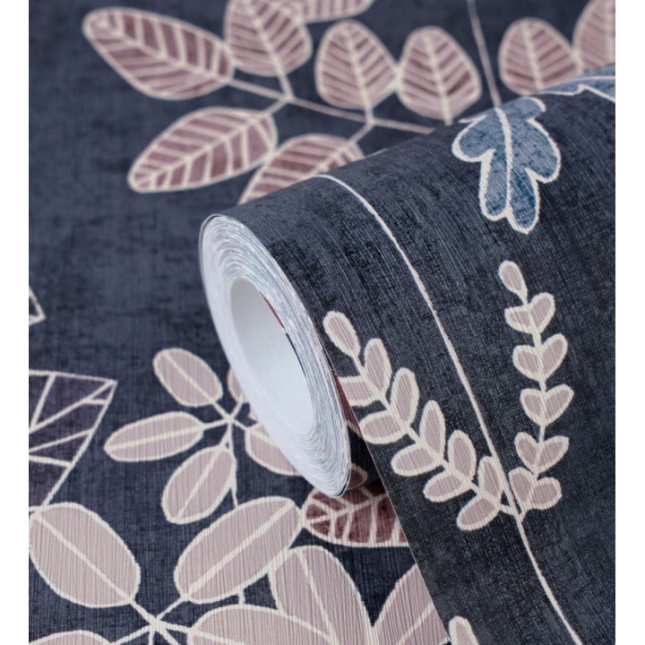 Papel pintado herbario retro vintage refinado pátina fondo color azul oscuro - Adelaide Lush 684951