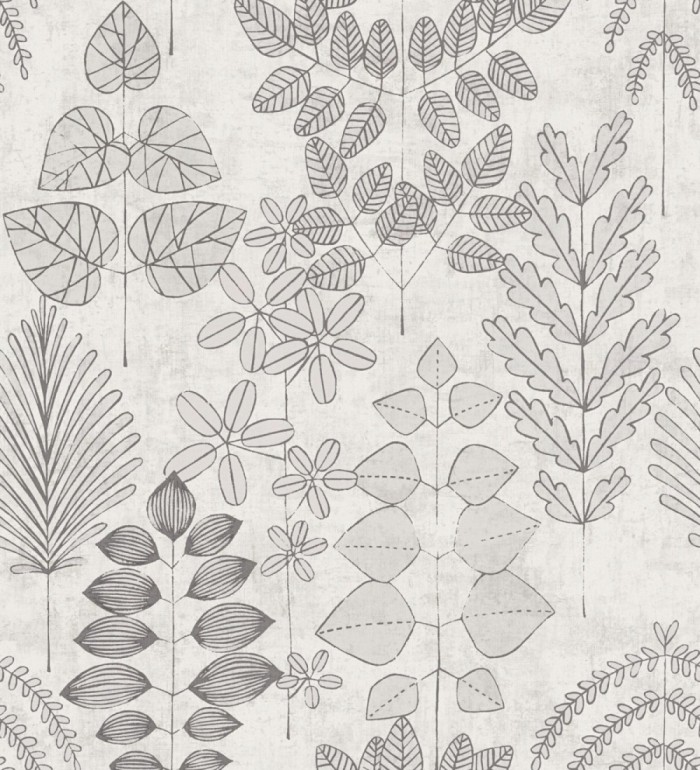 Papel pintado herbario retro vintage refinado pátina fondo color gris claro - Adelaide Lush 684952