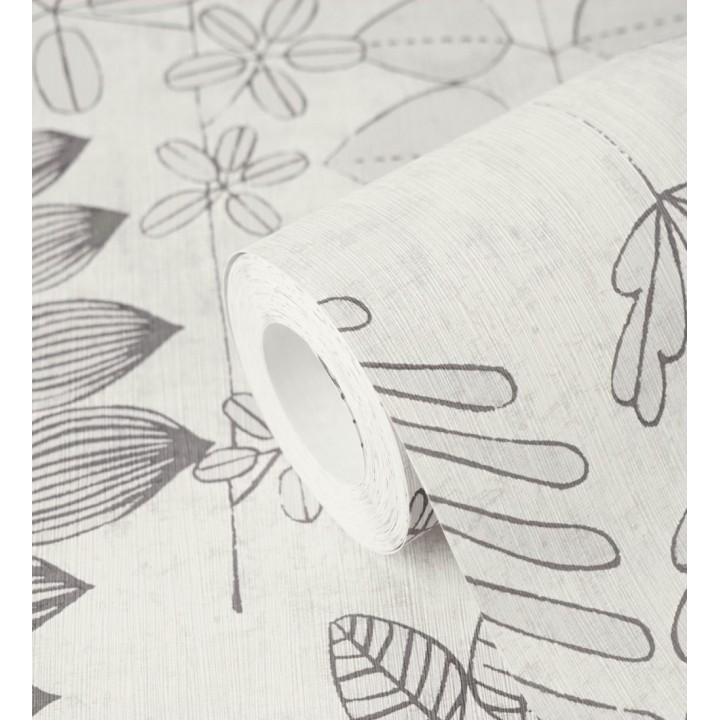 Papel pintado herbario retro vintage refinado pátina fondo color gris claro - Adelaide Lush 684952