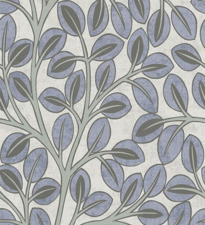 Papel pintado botánico retro refinado hojas azul añil fondo gris piedra - Pippa Spring 684953