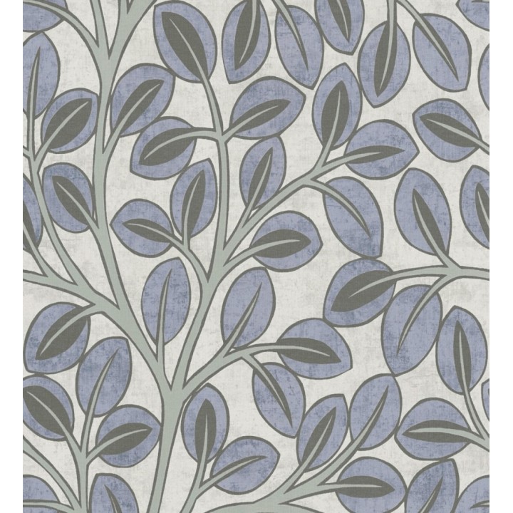 Papel pintado botánico retro refinado hojas azul añil fondo gris piedra - Pippa Spring 684953