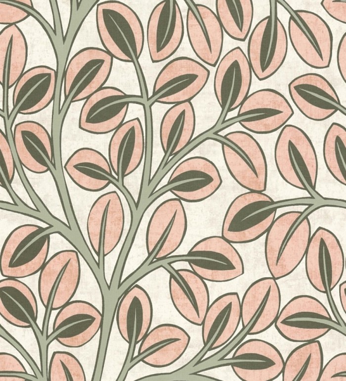 Papel pintado botánico retro refinado hojas salmón fondo arena claro - Pippa Spring 684954