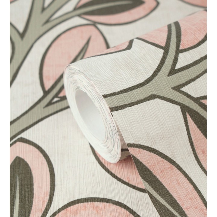 Papel pintado botánico retro refinado hojas salmón fondo arena claro - Pippa Spring 684954