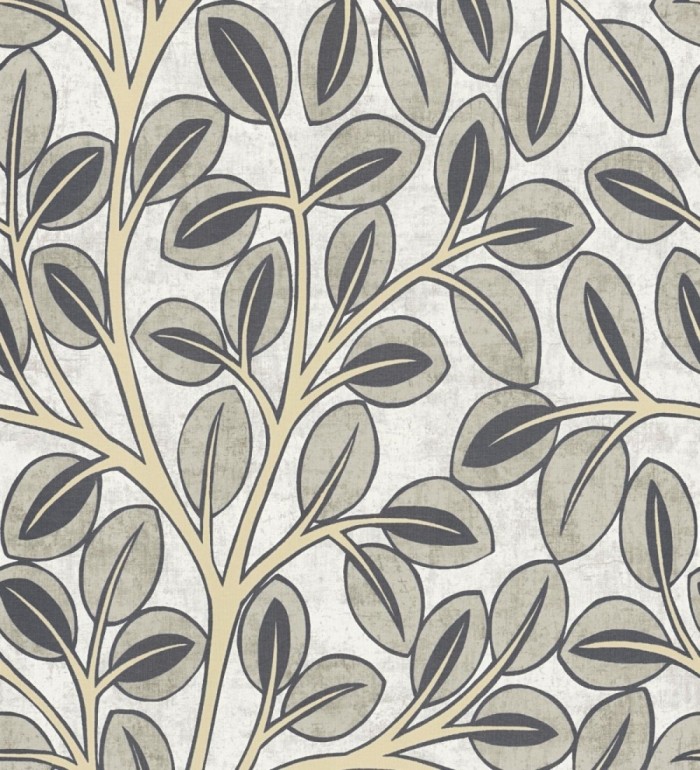 Papel pintado botánico retro refinado hojas taupe fondo gris claro - Pippa Spring 684955