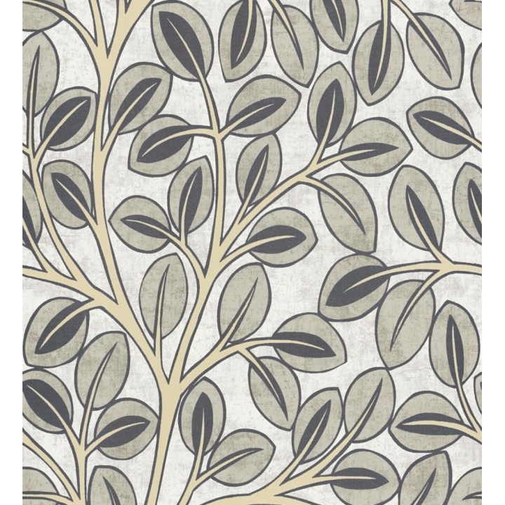 Papel pintado botánico retro refinado hojas taupe fondo gris claro - Pippa Spring 684955