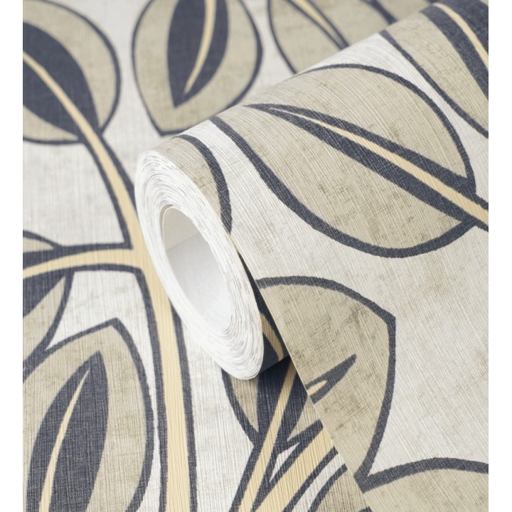 Papel pintado botánico retro refinado hojas taupe fondo gris claro - Pippa Spring 684955