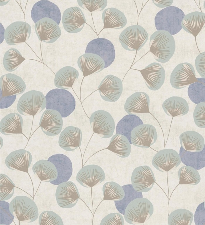 Papel pintado flores japonesas verde aguamarina con forma de abanico estilo retro - Sakura Delicate 684957