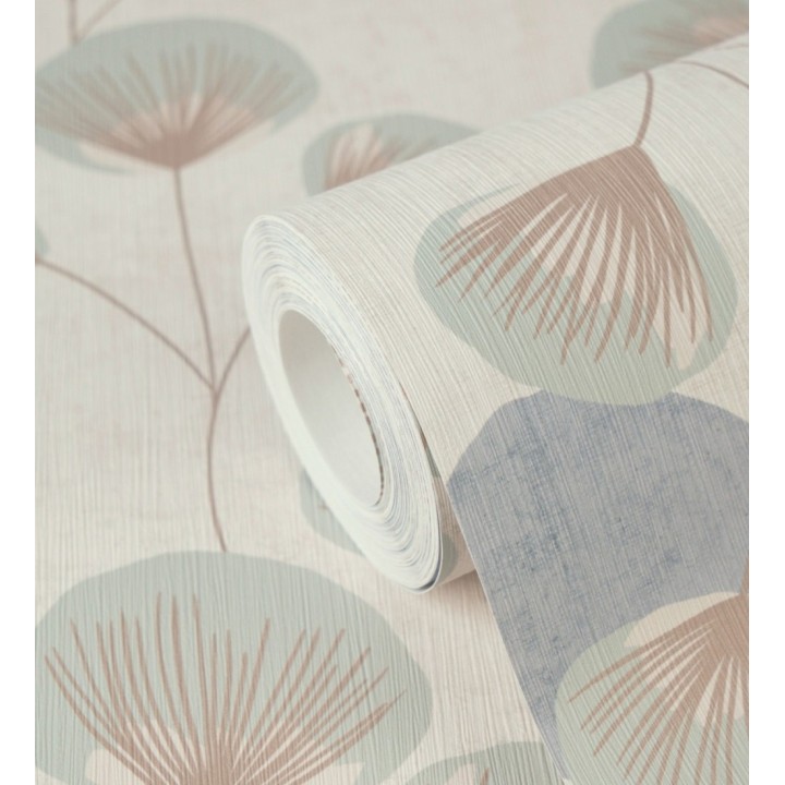 Papel pintado flores japonesas verde aguamarina con forma de abanico estilo retro - Sakura Delicate 684957