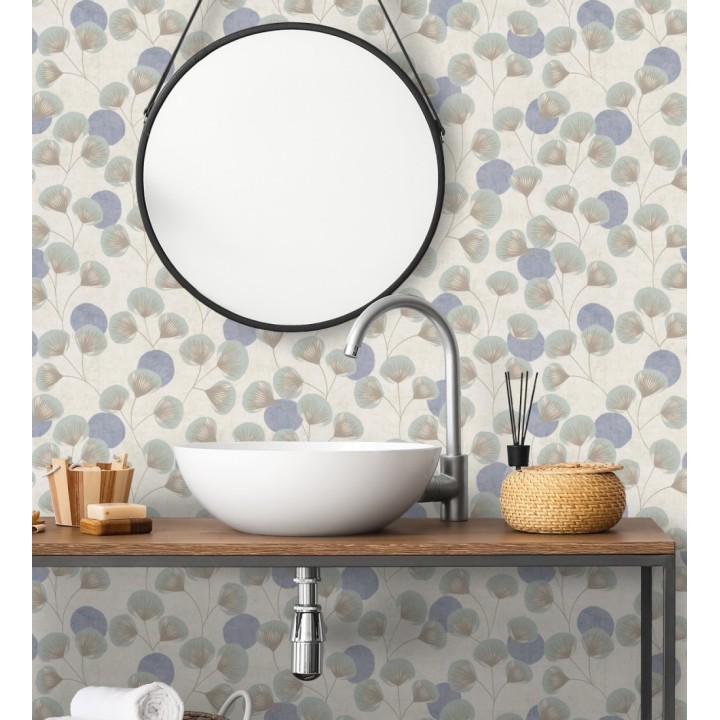 Papel pintado flores japonesas verde aguamarina con forma de abanico estilo retro - Sakura Delicate 684957