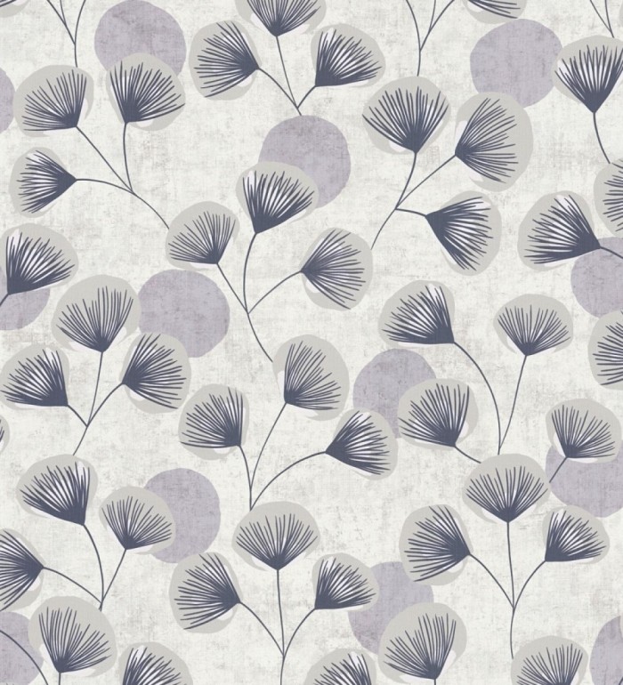 Papel pintado flores japonesas grises con forma de abanico estilo retro - Sakura Delicate 684958