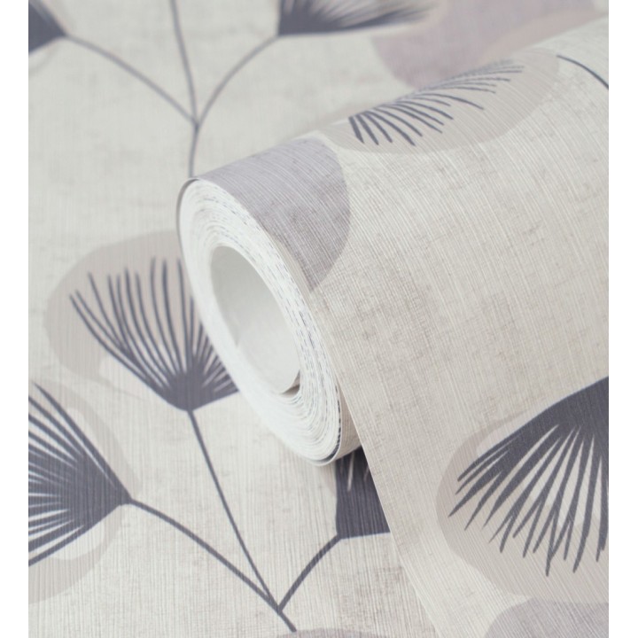 Papel pintado flores japonesas grises con forma de abanico estilo retro - Sakura Delicate 684958