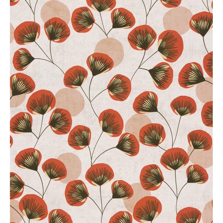 Papel pintado flores japonesas rojas con forma de abanico estilo retro - Sakura Delicate 684959