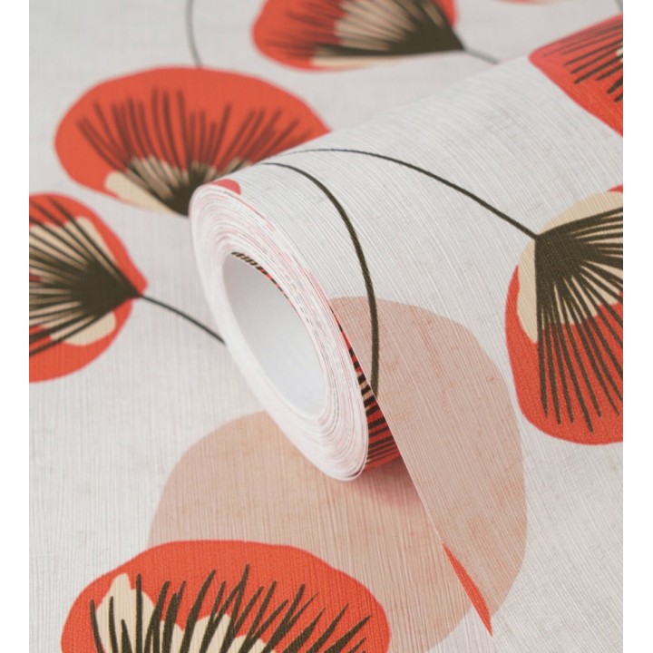 Papel pintado flores japonesas rojas con forma de abanico estilo retro - Sakura Delicate 684959