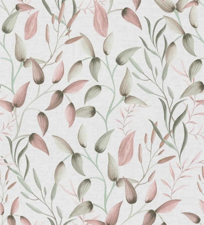 Papel pintado botánico vintage de hojas rosa y beige neutro - Saya Sweet 684974