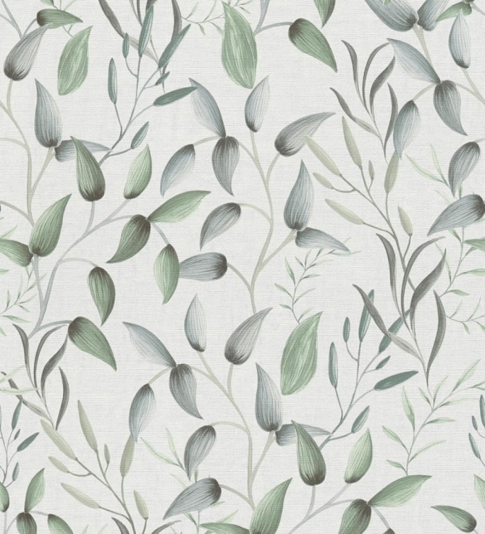 Papel pintado botánico vintage de hojas verdes y azul grisáceo - Saya Sweet 684975