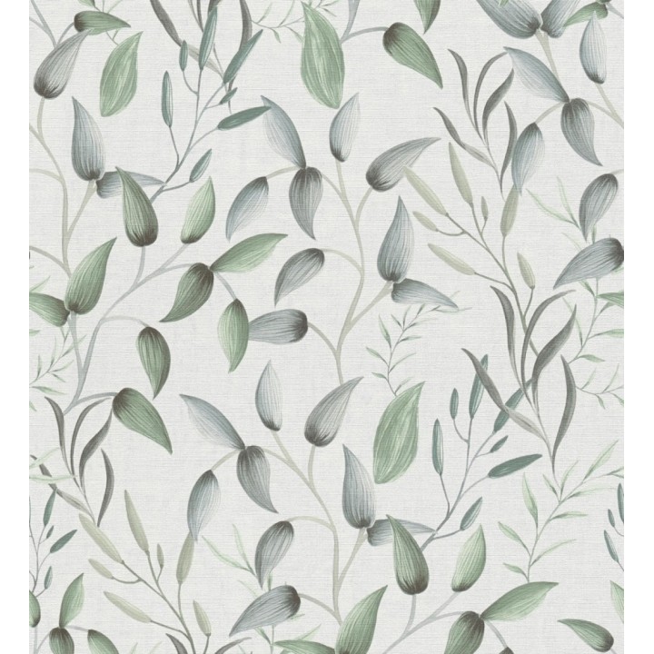 Papel pintado botánico vintage de hojas verdes y azul grisáceo - Saya Sweet 684975