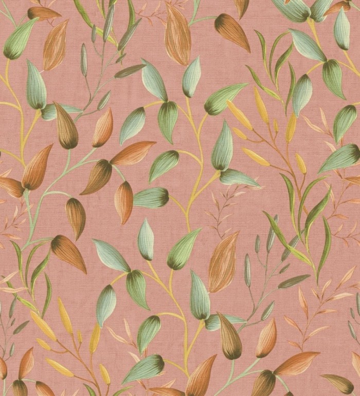 Papel pintado botánico vintage de hojas verde laurel y terracota - Saya Sweet 684976