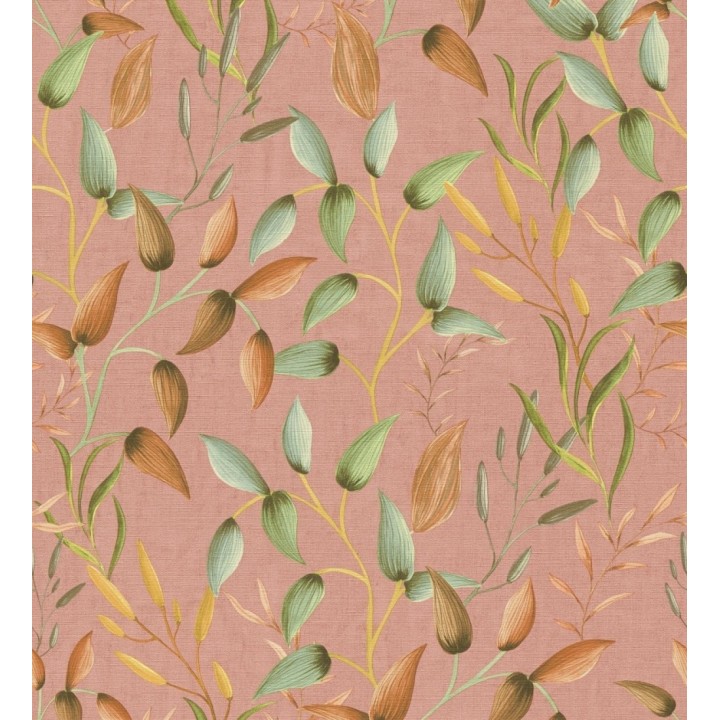 Papel pintado botánico vintage de hojas verde laurel y terracota - Saya Sweet 684976