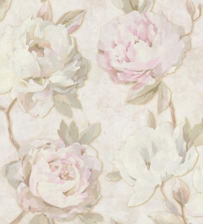 Papel pintado de peonías óleo vintage refinado fondo crema - Florence Graceful 684982