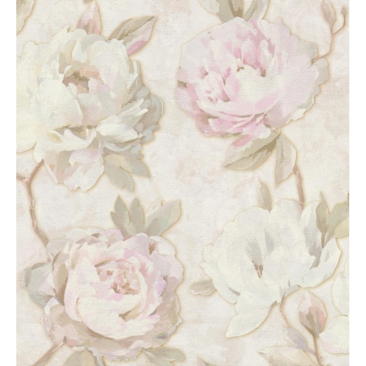 Papel pintado de peonías óleo vintage refinado fondo crema - Florence Graceful 684982