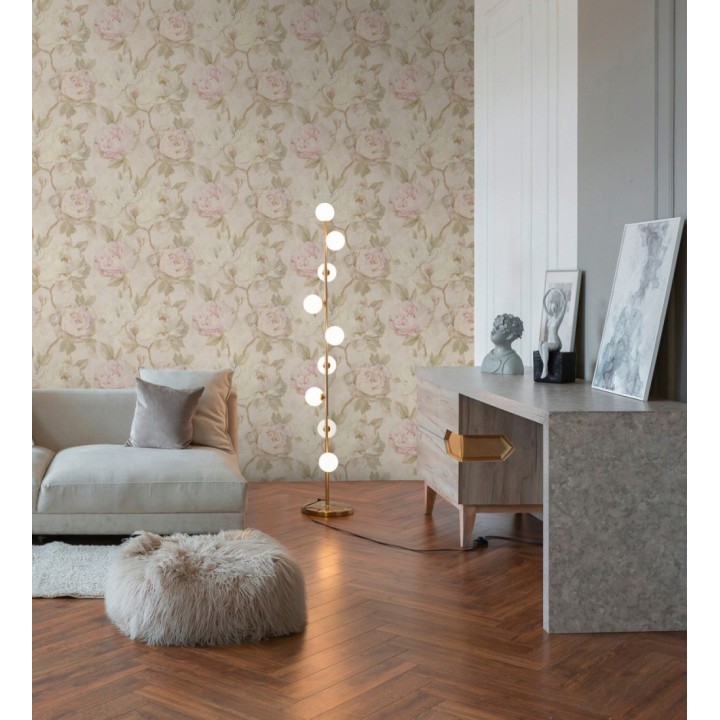 Papel pintado de peonías óleo vintage refinado fondo crema - Florence Graceful 684982