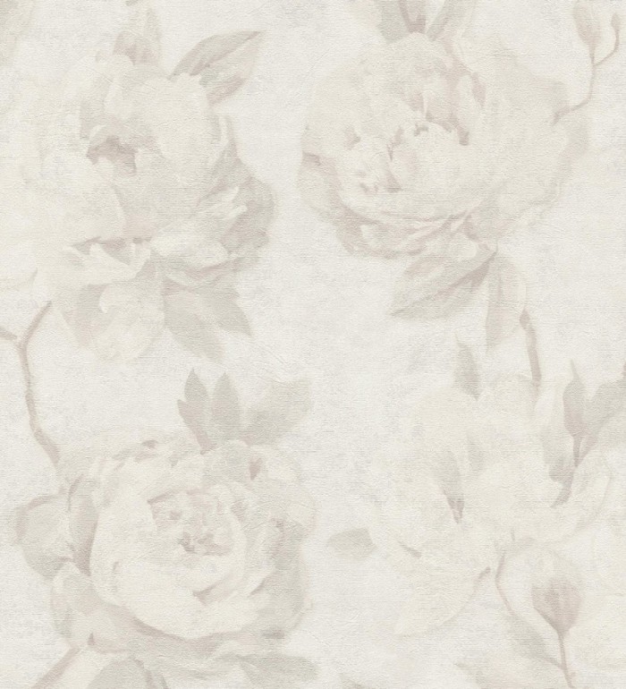 Papel pintado de peonías óleo vintage refinado fondo blanco roto - Florence Graceful 684984