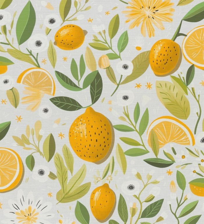 Papel pintado limones estilo chic campestre fondo gris glaciar - Citrus Sweet 684985