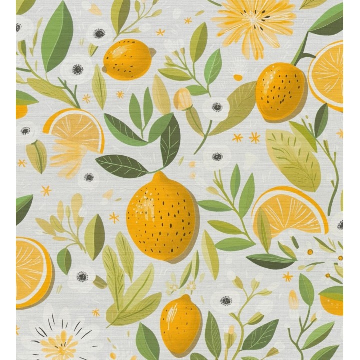 Papel pintado limones estilo chic campestre fondo gris glaciar - Citrus Sweet 684985