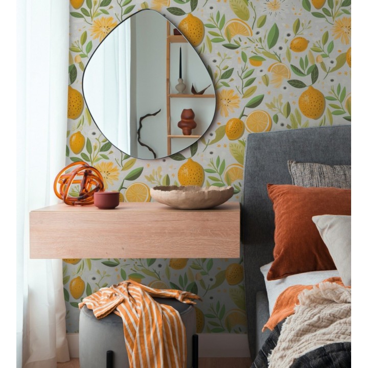 Papel pintado limones estilo chic campestre fondo gris glaciar - Citrus Sweet 684985