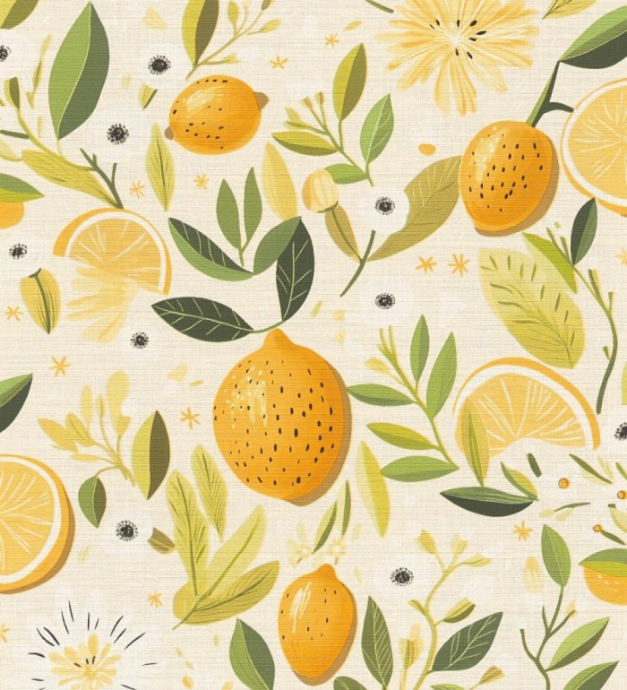 Papel pintado limones estilo chic campestre fondo arena - Citrus Sweet 684986