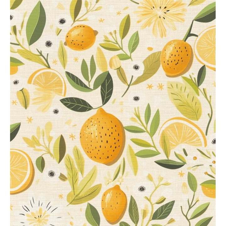 Papel pintado limones estilo chic campestre fondo arena - Citrus Sweet 684986