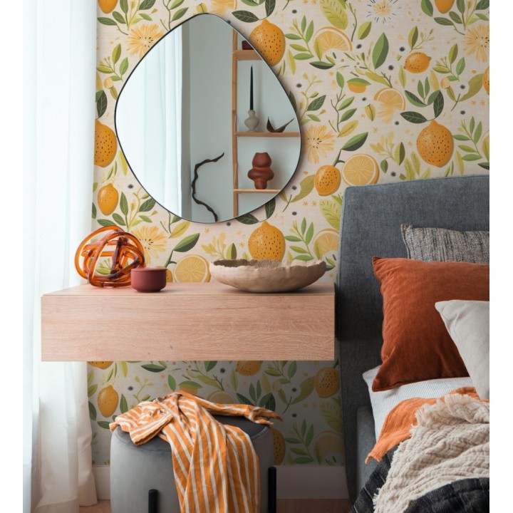 Papel pintado limones estilo chic campestre fondo arena - Citrus Sweet 684986