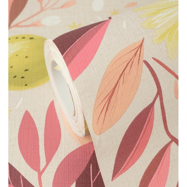 Papel pintado limones estilo chic campestre fondo beige tostado - Citrus Sweet 684987