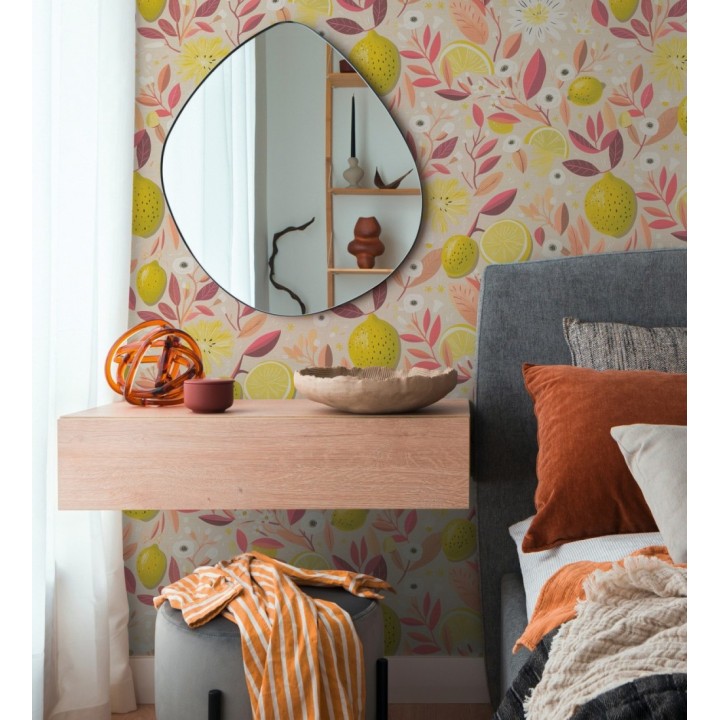 Papel pintado limones estilo chic campestre fondo beige tostado - Citrus Sweet 684987