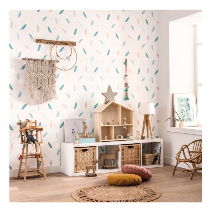 Papel pintado infantil de plumas - Indie Folks 126685
