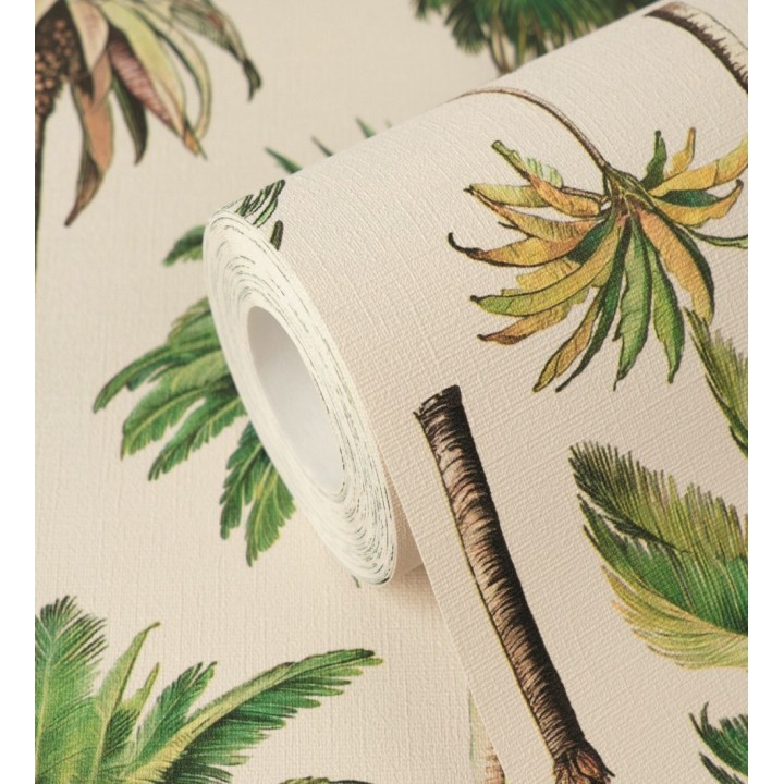 Papel pintado botánico de palmeras coloniales fondo arena - Savanna Palm 684991