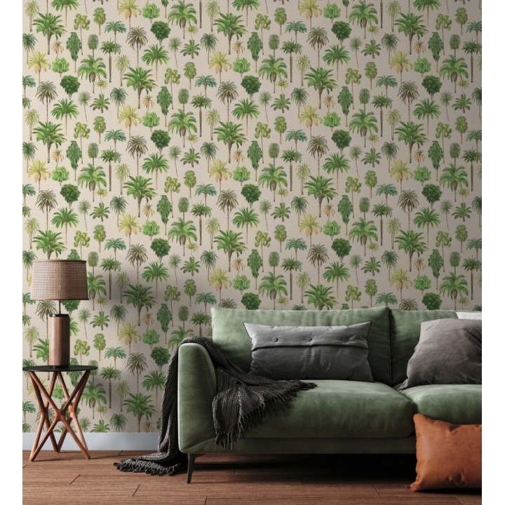 Papel pintado botánico de palmeras coloniales fondo arena - Savanna Palm 684991