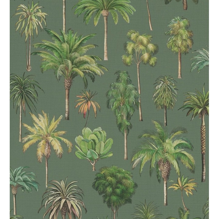 Papel pintado botánico de palmeras coloniales fondo verde - Savanna Palm 684992