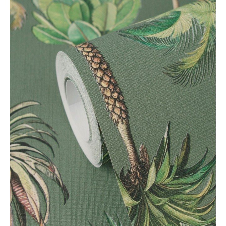 Papel pintado botánico de palmeras coloniales fondo verde - Savanna Palm 684992