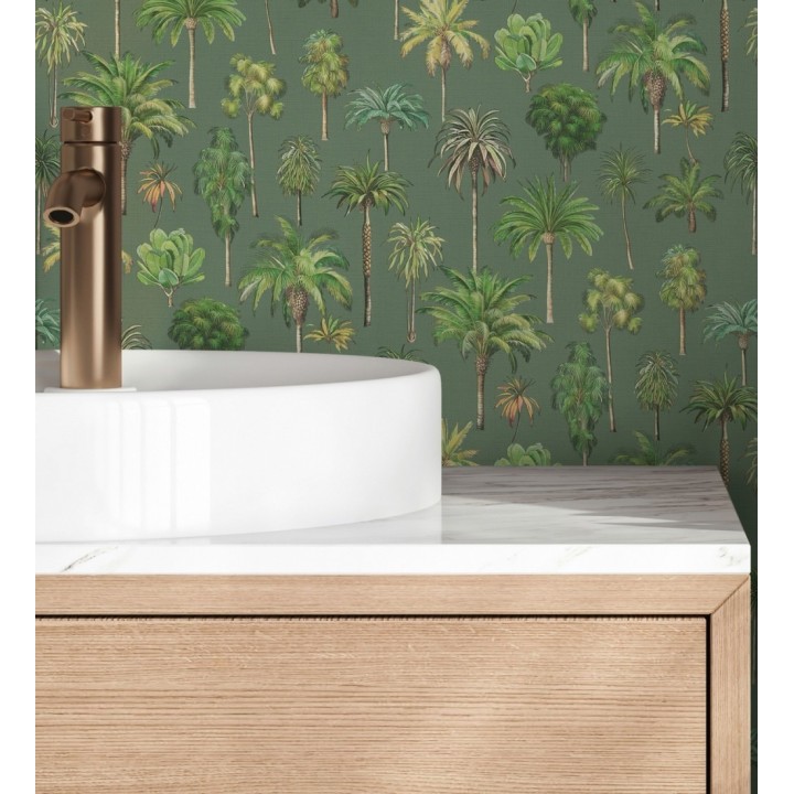 Papel pintado botánico de palmeras coloniales fondo verde - Savanna Palm 684992