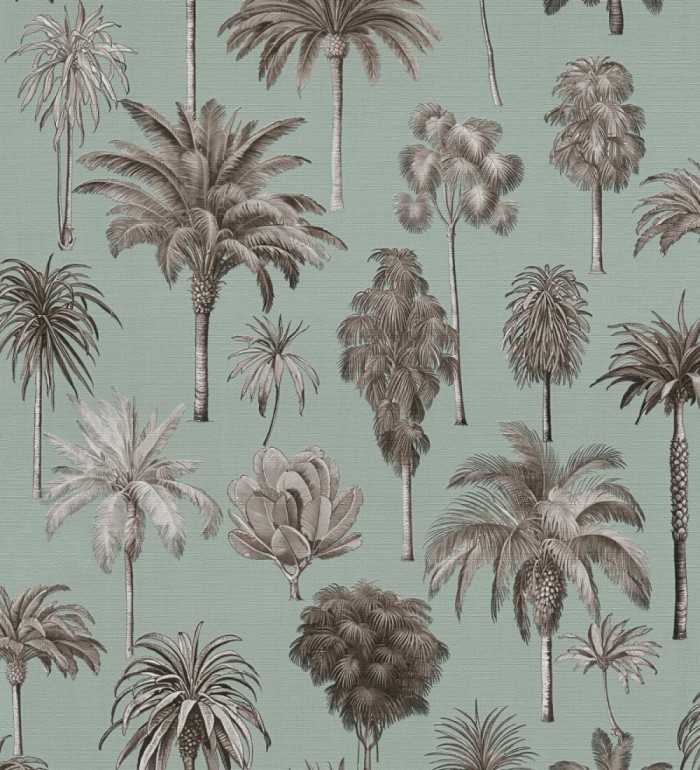 Papel pintado botánico de palmeras coloniales fondo verde agua - Savanna Palm 684993