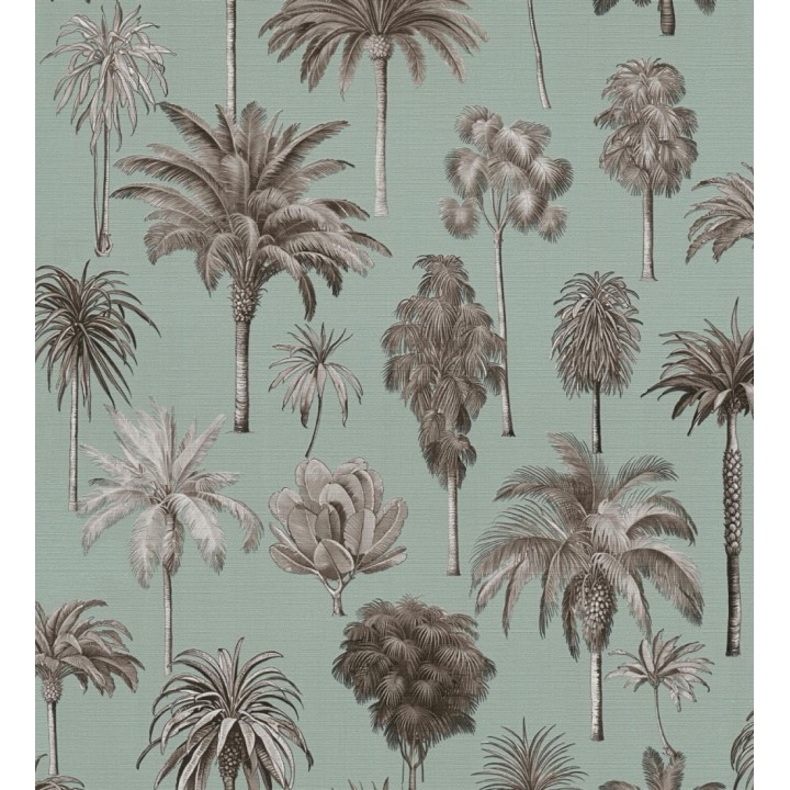Papel pintado botánico de palmeras coloniales fondo verde agua - Savanna Palm 684993