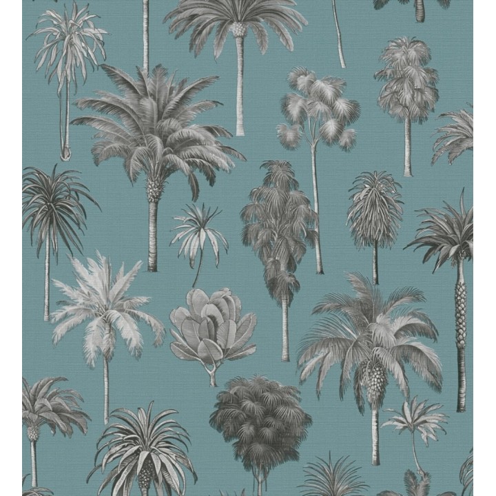 Papel pintado botánico de palmeras coloniales fondo turquesa - Savanna Palm 684994