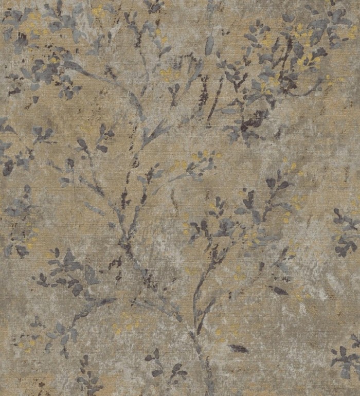 Papel pintado ramas de árboles zen fondo lienzo pátina desgastado - Siena Provence 685000