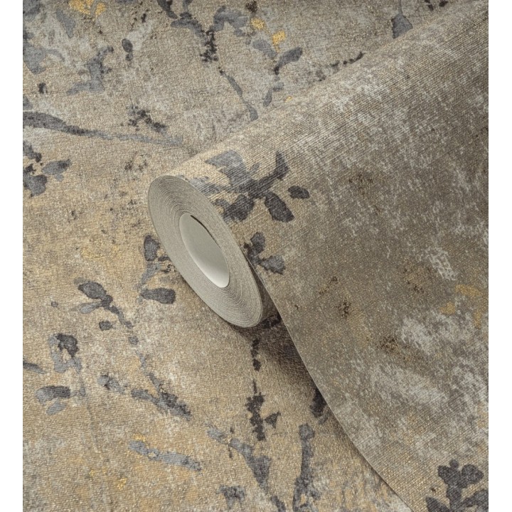 Papel pintado ramas de árboles zen fondo lienzo pátina desgastado - Siena Provence 685000