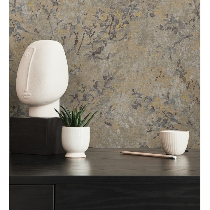 Papel pintado ramas de árboles zen fondo lienzo pátina desgastado - Siena Provence 685000